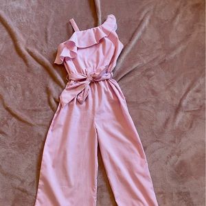 HABITUAL GIRLS Pink Pinstriped One Shoulder Jumpsuit Wide Leg Sz 10